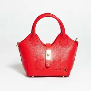 Mariela Fuoco - Leather Handbag - Versatile Elegance Italian Leather Bag with Gold-Toned Hardware & Detachable Strap