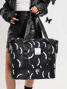 Large capacity expandable casual shoulder bag, Fashionable Patterned Bag, color blocked letter tote bag, retro daily travel bag, suitable for short distance travel, yoga, daily outdoor fitness Travel Duffel Bag