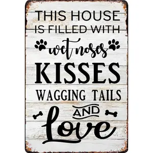Funny Dog Rules Metal Tin Sign Wall Decor Rustic Farmhouse Dog Signs with Sayings for Home Decor Gifts for Dog Lovers Decorative Sign