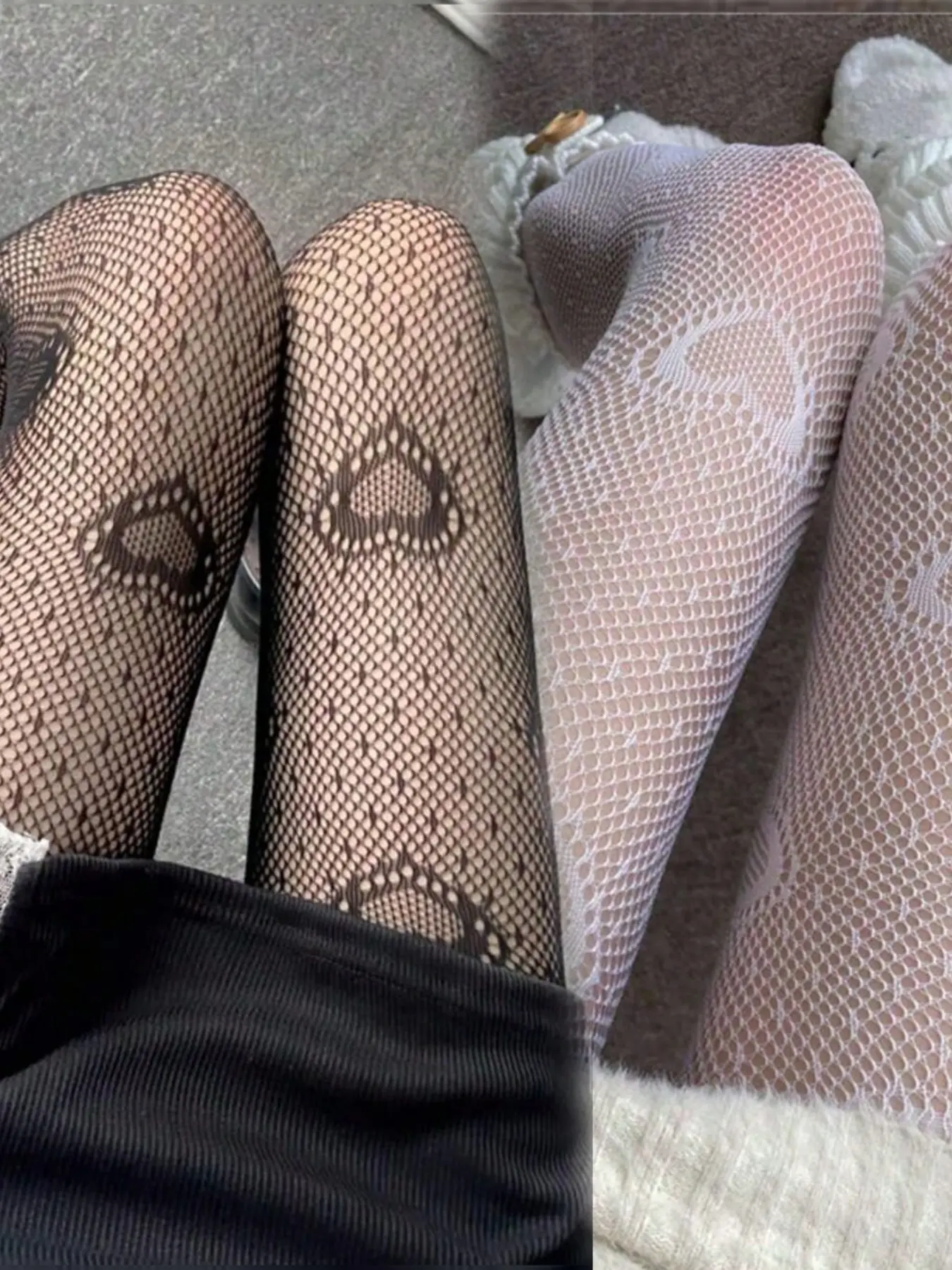 2 Pairs Women's Sexy and Heart Pattern Fishnet Stockings, High Waist Slim-Fitting Casual Stockings, Fashionable Ladies' Underwear