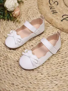Girl's Solid Color Bowknot Design Flat Shoes, Round Toe Flats, Soft Sole Flats, Casual Comfortable Mary Janes Flats for Daily Wear, Fashionable Shoes for Kids