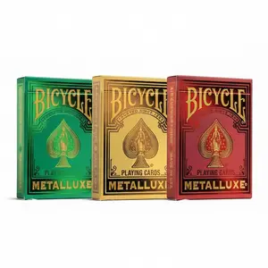 Bicycle Playing Cards Metalluxe 3-Deck Christmas Holiday Bundle - Smooth, Shimmery Metal Cards in Red, Green, Gold Colors for Gift, Decor Use