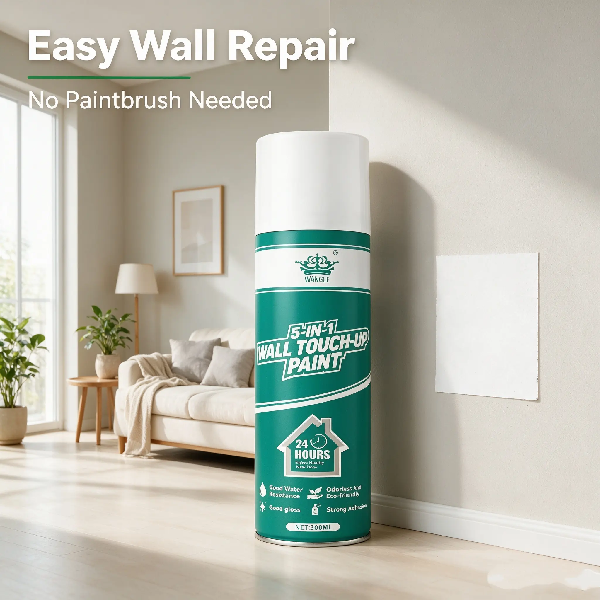 Self-Pressurized Wall Patching Spray (300mL) - Tools & Hardware Adhesive Sealer for Covering Wall Scratches, Stains, Minor Defects