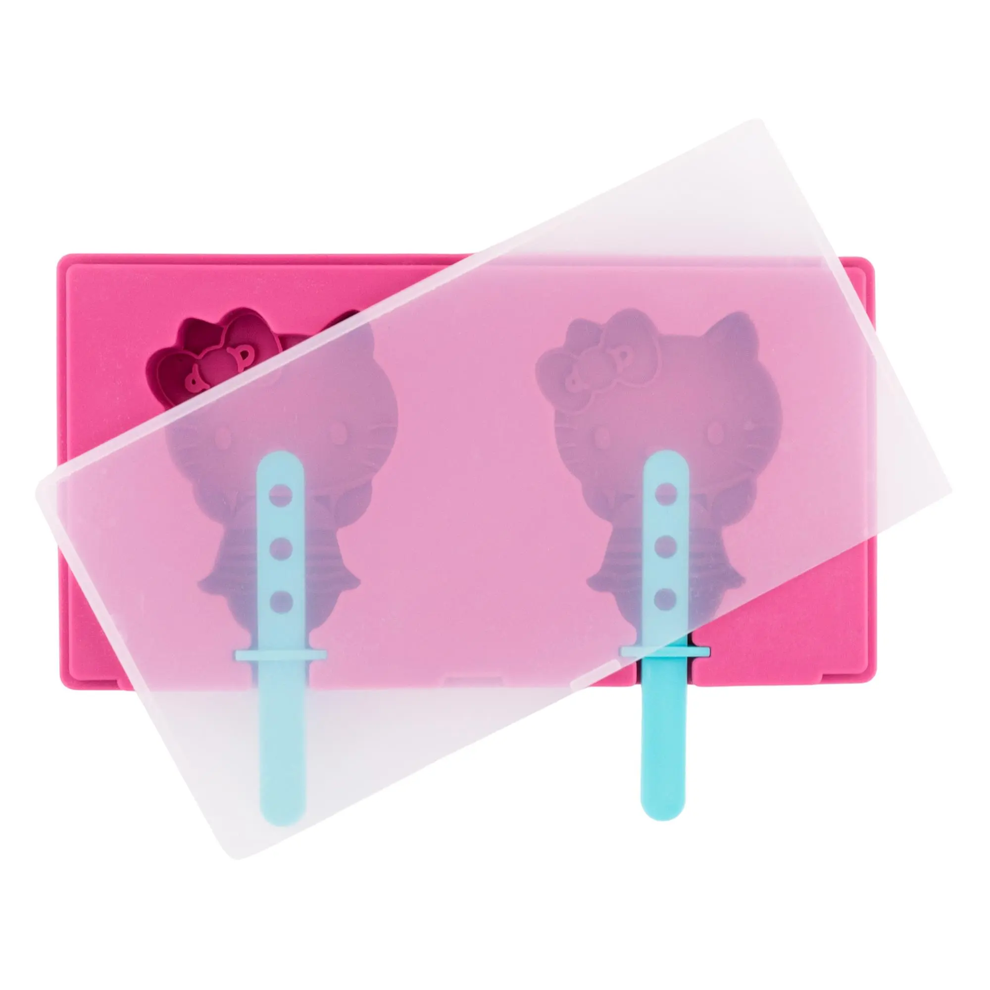 Sanrio Hello Kitty Silicone Popsicle Mold Set with Cute Kitty Heads, Playful Design, Plastic Sticks for Fun Treats