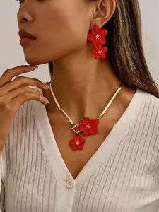 Elegant Flower Pendant Necklace Earrings Set, Simple Fashion Versatile, Women's Daily Party Vacation Essential, Perfect Holiday Gift