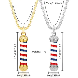 Vintage Barbershop Pole Pendant Necklace - Unisex Hip Hop Costume Jewelry with Compact Cuban Link Chain