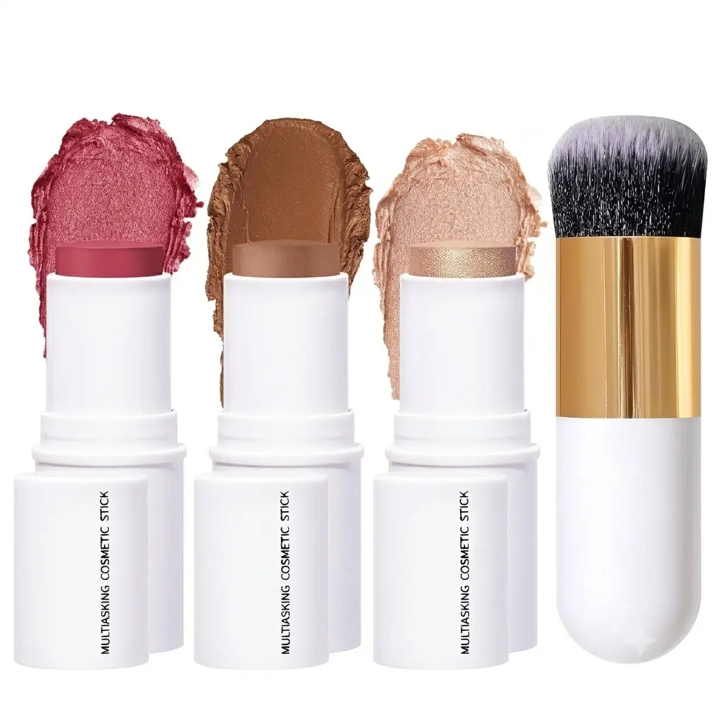 Face Sticks Trio, Blush, Highlighter & Contour Stick for Face Makeup | Long Lasting Sculpting Makeup for Cheeks, Blendable Cream Contour, Blush & Glow Highlighter Sticks