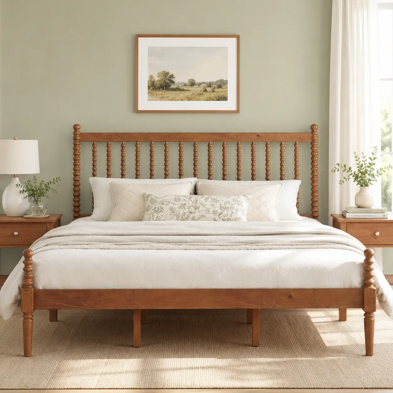 AMERLIFE Traditional Solid Wood Platform Bed Frame - Dark Walnut, 47.2" Bobbin Spindle Headboard with Vertical Posts, Heavy-Duty Wooden Slats, Noise-Free Support  #TikTokShopBlackFriday #cozy home