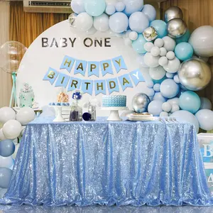 Sequin Tablecloth 60x102 Inch Birthday Tablecloth Baby Blue Rectangle Shimmer Wedding Party Restaurant Bridal Shower Use
