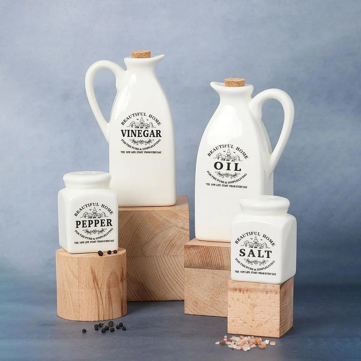 4-Piece Durable Ceramic Seasoning & Spice Bottles Set - Corrosion-Resistant Letter Print Rustic Oil Vinegar Salt Pepper Holders, Gift-Ready Home Decor Kitchenware for Dining Table, Party Supplies, 4-Piece Set, Kitchen Decor Ideas, Seasonings
