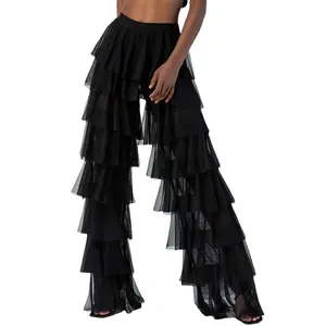 Women Wide Leg Pants, High Waist Layered Tulle Pants Loose Long Trousers Streetwear