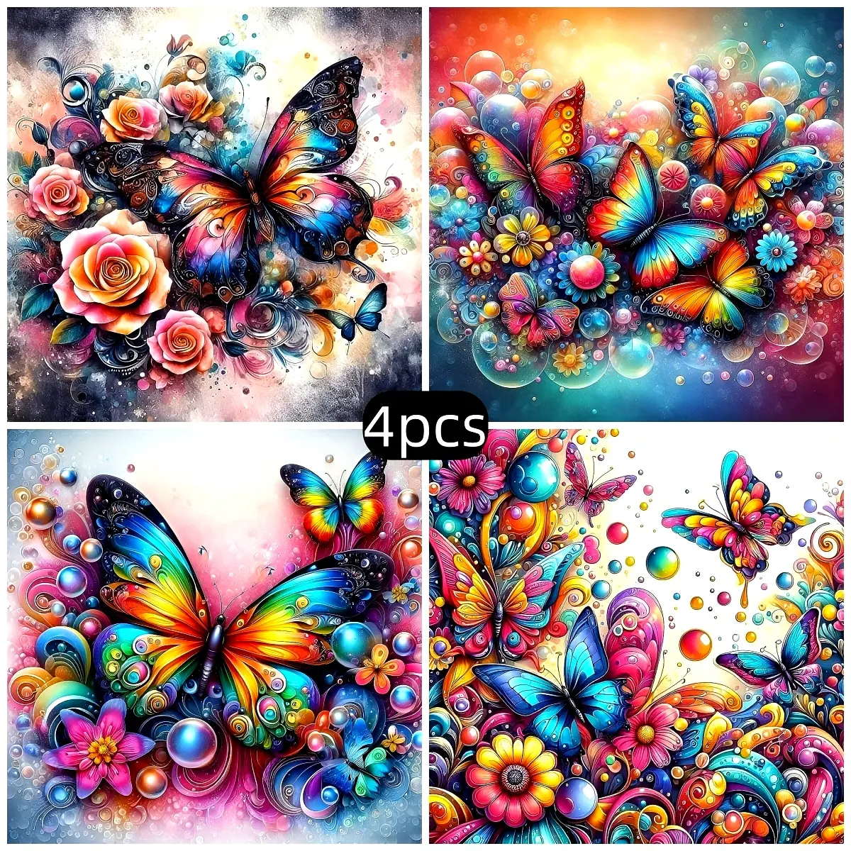 4pcs Beautiful Butterfly Diamond Painting Kit, DIY Diamond Arts, Adult Art Craft Set, DIY 5D Round Drill Home Decor, Beginner Friendly Wall Decoration, DIY Kits, Handmade Gifts