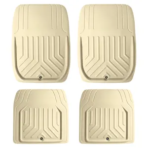 Faux Leather Deep Tray Floor Mats Full Set - Beige