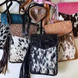 WESTERN PHONE CROSSBODY Western Tooled Leather Cowhide Mini Crossbody cell Phone smart phone mobile Purse