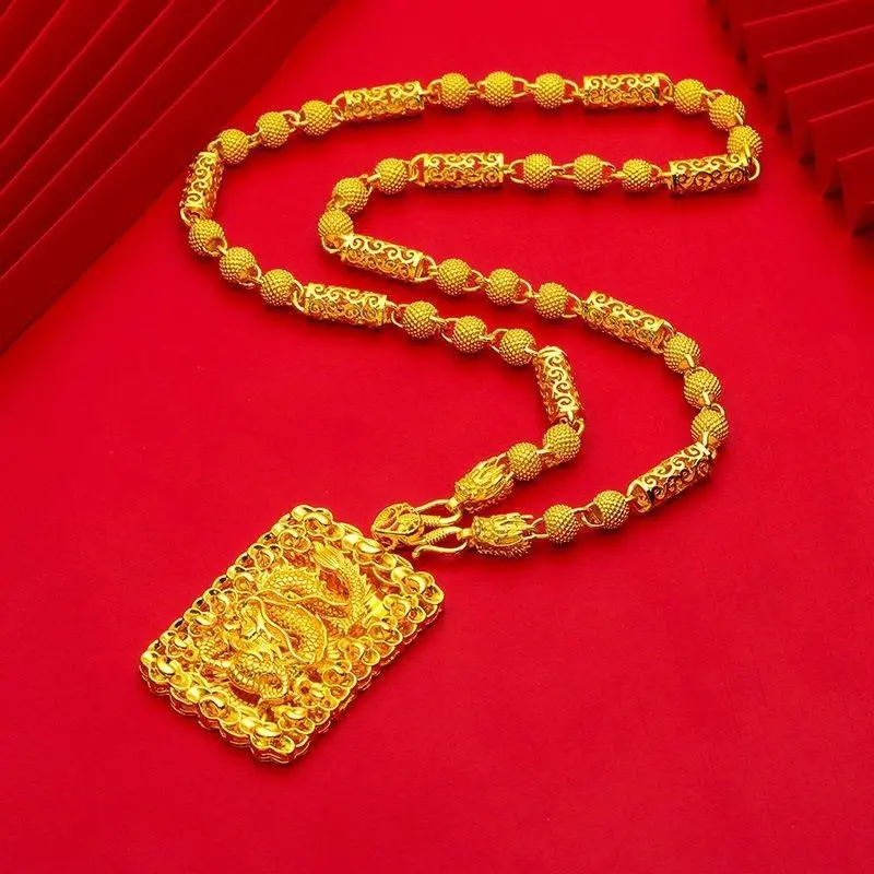 Men's Premium Copper-Plated Costume Jewelry Necklace - 1pc 60Cm /24Inch Thick Gold Fashion Chain Decorated, Bold 3.5cm x 5.5cm Dragon Motif Pendant with Traditional Symbolism, Men's Jewelry, Gifts for Him, Gift-Ready Accessory