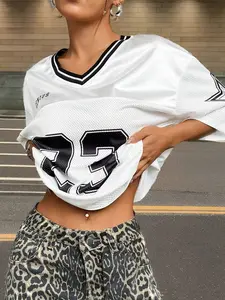 Women's Y2K Street Style White Oversized T-Shirt With Number Print, Casual Daily Wear
