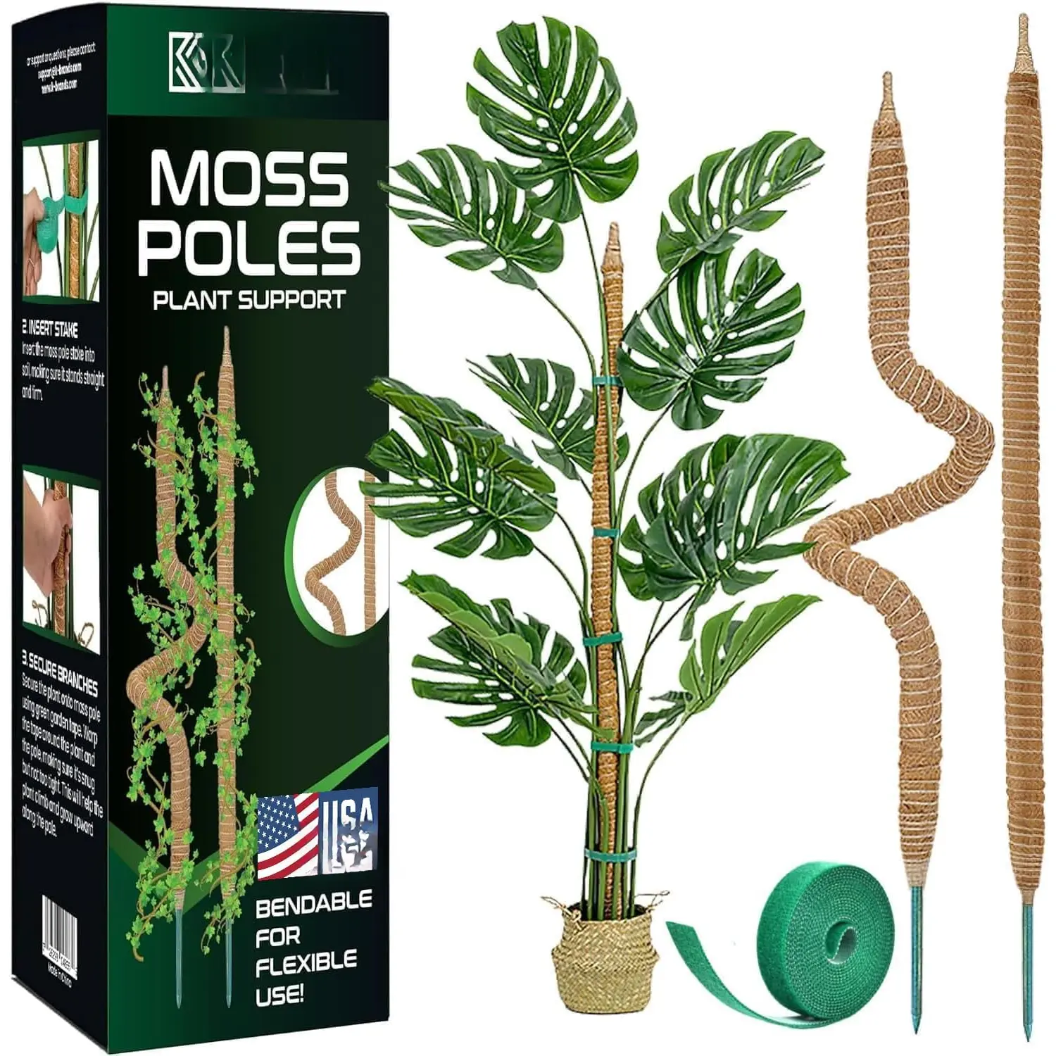 2 Pack 28'' Bendable Moss Pole Monstera  Support for Climbing Indoor  - Stakes for Potted Climbers - Tall Sticks Indoor Trellis for Houseplants - Accessories for Monstera Pot