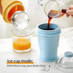 2-in-1 Silicone Slushie Cup & Large Ice Ball Maker | Portable Foldable Freeze Cup for Iced Coffee Smoothie Cocktails