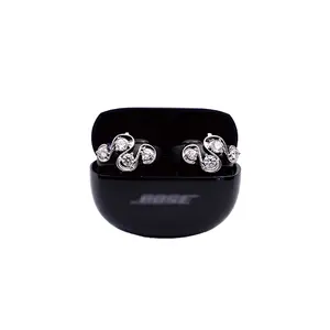 Clip On Earbuds Jewelry for Bo-se earbuds(Not incloud Earbuds) Jewelry Style Clip-On Earphone Accessories Non Piercing Cuff Earrings for Bose [Majus Silver S Shaped Flower]