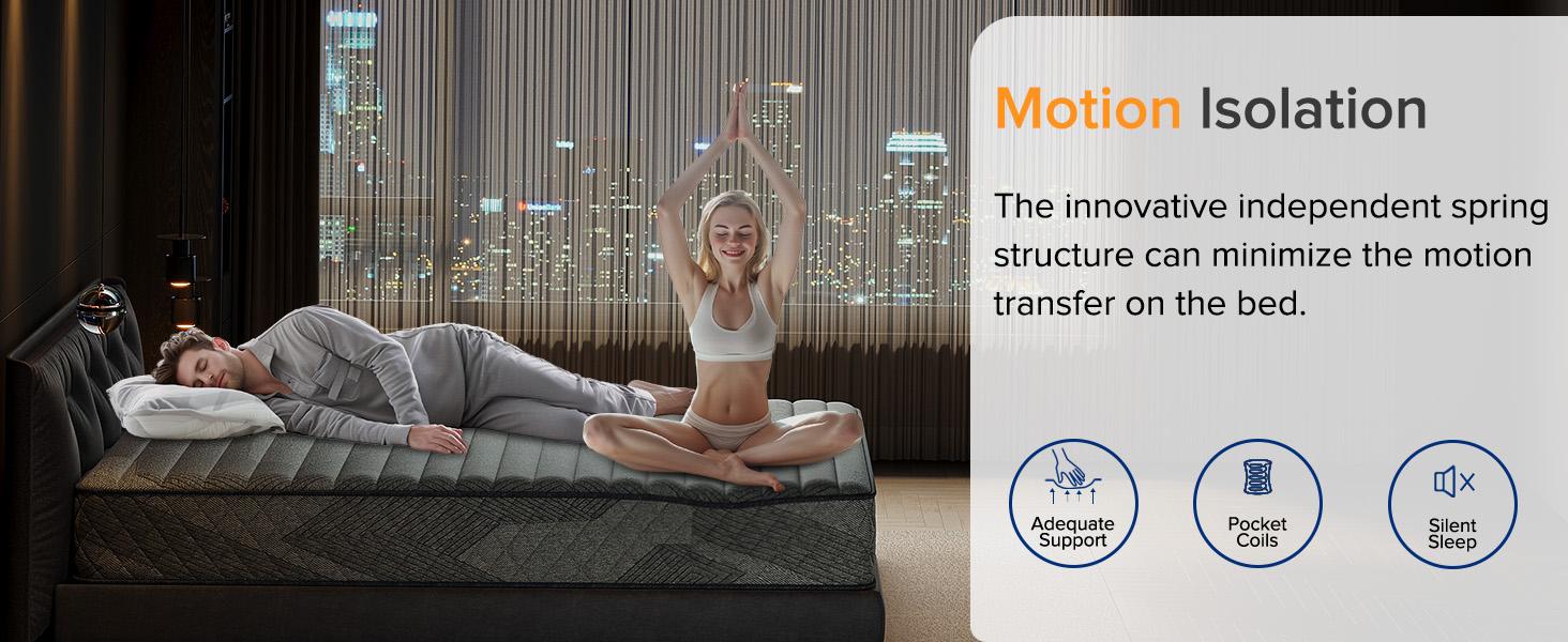 8/10/12 Inch Twin Full Queen King Mattress Memory Foam And Spring Hybrid MattressMedium Firmness Silent motion breathable design and individually pocketed springs Memory foam mattress