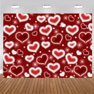 7x5ft Red Heart Photo Backdrop 90s Backdrops for Photoshoot Valentine's Day Backdrop Women Men Happy Birthday Photography Background CY-322