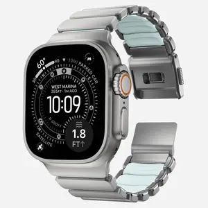 Luxury Titanium and Silicone Dual-Layer Hybrid Band, Compatible with Apple Watch Ultra 3/2/1, Series 11/10/9/8/7/6/5, SE 3/2/1, Dual-Color Fashion Design, Silicone Inner Lining Anti-Slip & Corrosion Resistant, Fits 49mm 46mm 45mm 44mm Sizes