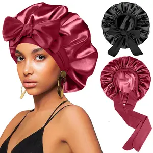 Household daily necessities 2Pcs Silk Hair Satin Bonnet for Sleeping Women,Large Satin Sleep Bonnets for Women with Elastic Tie Band Silk Hair Wrap with Ajustable Straps,Night Sleep Cap for Curly Braids,Black+Wine Red