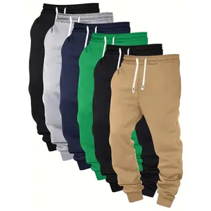 6-Pack Men'S Solid Color Sweatpants, Polyester Knit Fabric, Regular Fit, Drawstring Waist, Casual Athletic Joggers with Pockets, Slight Stretch, Spring/Fall Season, 210g/m2 Weight solid color sweatpants cuffed sweatpants(Sports &