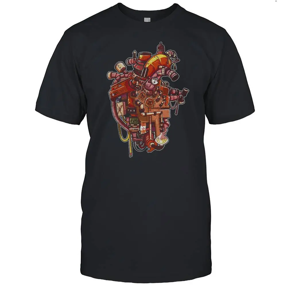 Steampunk Heart Machine T-Shirt – Vintage Industrial Graphic Tee, Retro Mechanical Design Shirt, Unisex Fantasy and Sci-Fi Style Shirt
