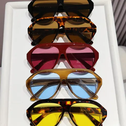 5 Pairs Women's Large Frame Eyeglasses, Casual Sun Protective Sunglasses, Sunglasses Set, Casual Outdoor Sunglasses, Summer Sun Protection Eyewear, Beach Accessories, Casual Style Oversized Pilot Frames, Perfect for Outing