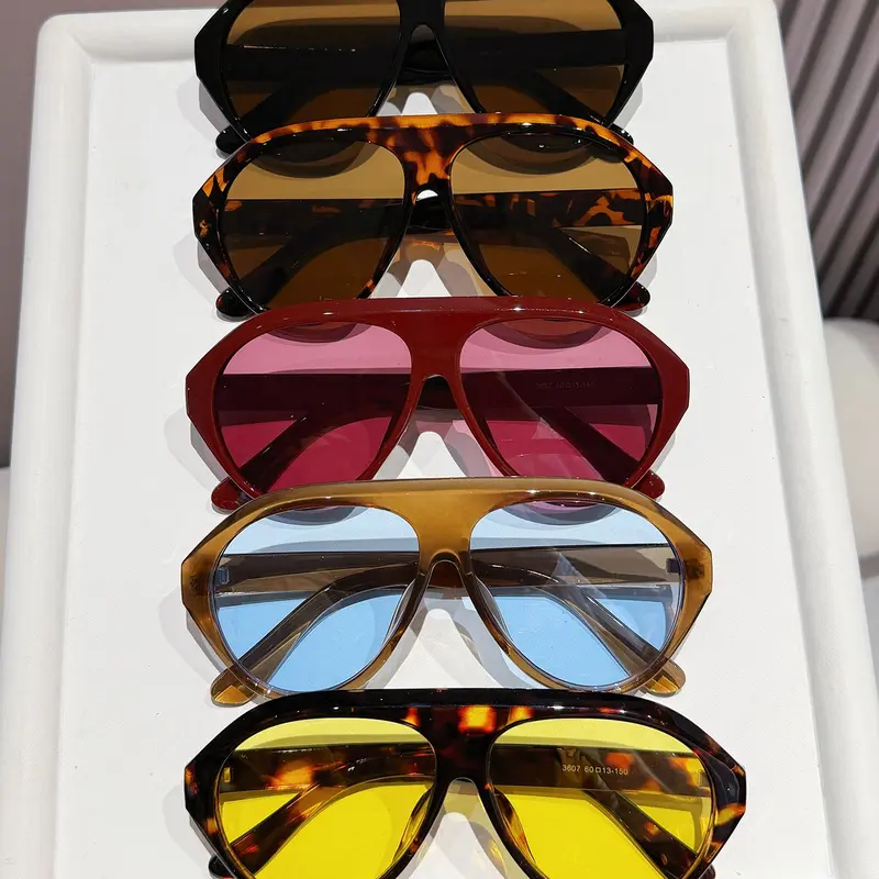 5 Pairs Women's Large Frame Eyeglasses, Casual Sun Protective Sunglasses, Sunglasses Set, Casual Outdoor Sunglasses, Summer Sun Protection Eyewear, Beach Accessories, Casual Style Oversized Pilot Frames, Perfect for Outing