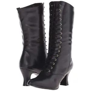 Women's Victorian-120 Black PU Lace-Accented High Heel Boots, 2 in Footwear, High Heels