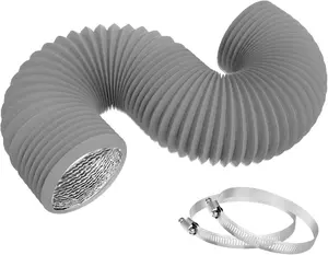 4 Inch 8FT Dryer Vent Hose,Flexible Insulated Air Ducting,Vent Hose PVC  Foil with 2 Clamps for HVAC Ventilation(Grey)