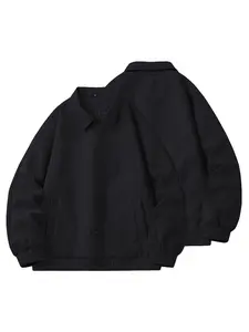 Vintage suede work jacket for men — loose fit with dropped shoulders, baseball collar, solid color, versatile outerwear