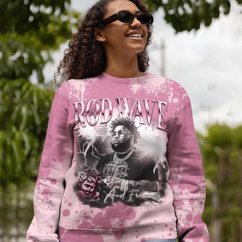 12 Pearl Pink Outfits, Pearl Pink 12s Sweatshirt Rod Wave Rapper 90s Unisex T-Shirts To Match Sneakers, Streetwear Style Urban Outfit Fabric Fleece