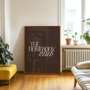 The Homebody Club Print, Brown Beige Trendy Printable Art, Retro Print Bedroom Dorm Room Printable