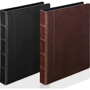 2 Pcs Vintage Hardback 3 Ring Binder Professional Leather Binder Organizer Round Rings Brown Black 3 Ring Binder Holds 200 Sheets with 2 Inner Pockets(1.5 Inch,Brown, Black)