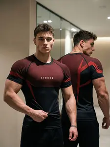 Men's Athletic Compression Short Sleeve T-Shirt, Athletic Compression Shirts, Compression Tops, Muscle Fit Tee, Slim Fit Workout Tee, Breathable Two-Tone Activewear Base Layer Sportswear for Gym, Running, Weightlifting & Cross-Training