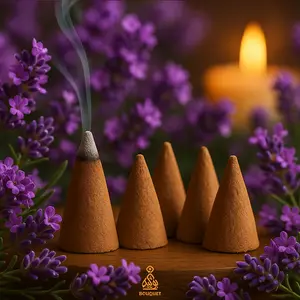 Bouquet Lavender Bliss Incense Cones - Exotic Arabic Notes & Rich Flower Scents for Elegant Aromas - Long Lasting Fragrance with Pure Oud & Lavender - 10 Cones - Easy & Convenient Use