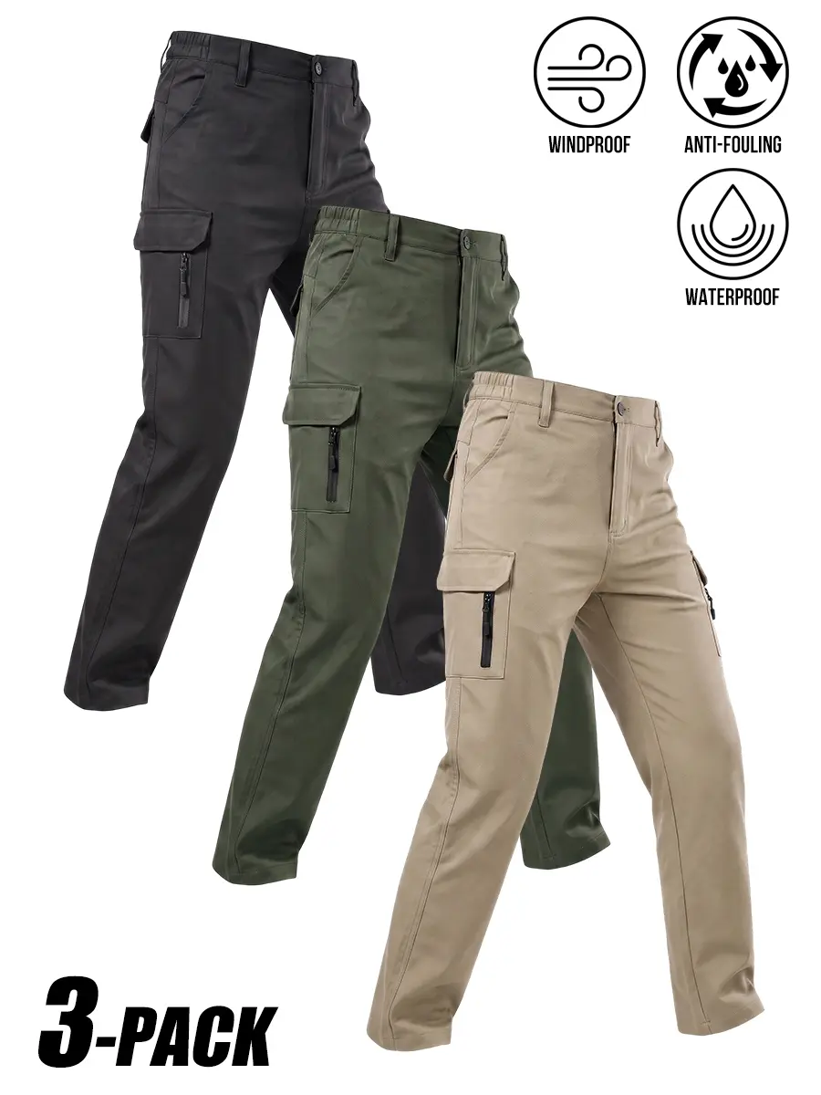3-PACK Three Color Solid Tactical Cargo Pants, lightweight windproof waterproof anti-fouling three-proof fabric, zip cargo pockets outdoor hiking climbing tactical work wear