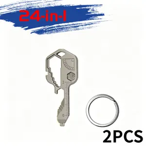 2PCS 24-in-1 Multi Tool Keychain, Mini Portable Repair Tool, Lightweight Pocket-Sized Multi-Function Wrench, Screwdriver & Box Opener, Compact EDC Pocket Tool for Camping, Hiking, Fishing, Cycling, Home Use & Emergency Repairs