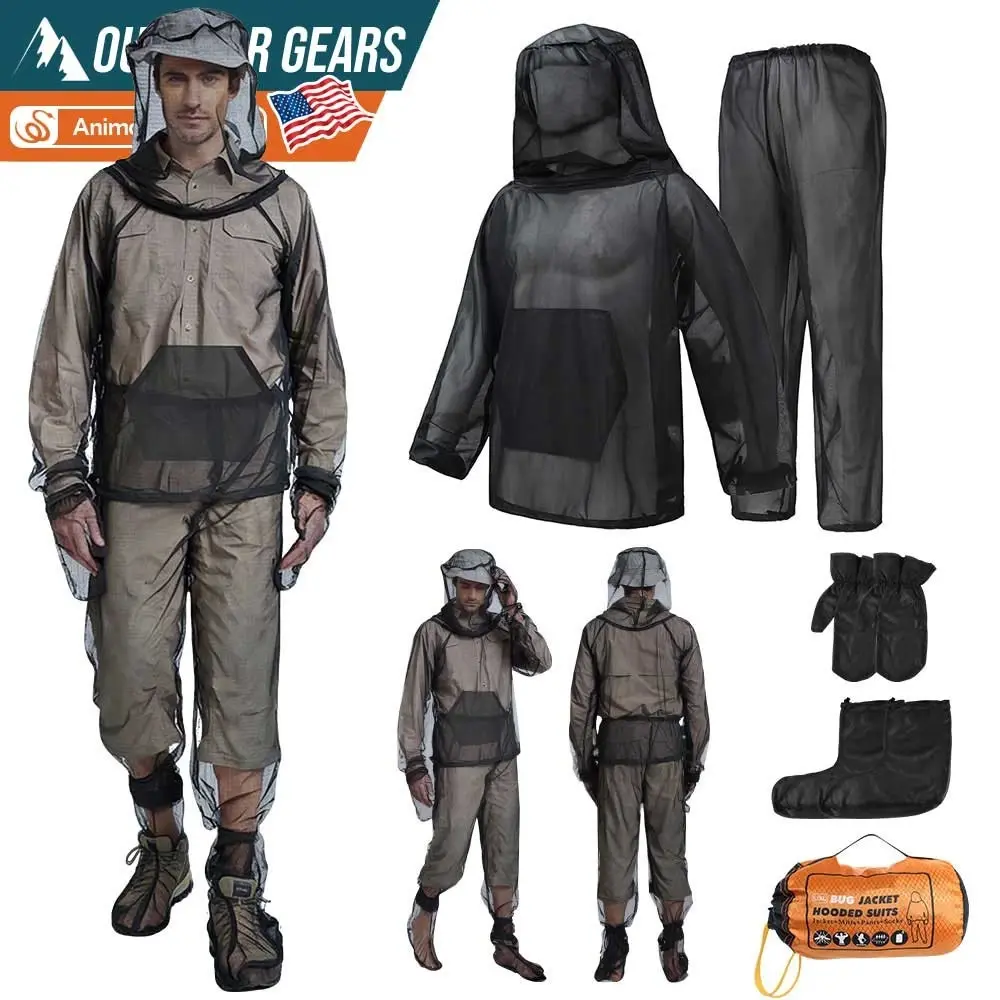 Unisex Mosquito Suit Net Bug Mesh Pant & Jacket with Hood for Outdoor Protection