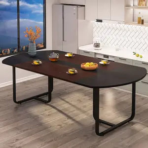 Spaco 70.86 Inch Modern Oval Dining Table for 6-8 People - Walnut & Black Finish Splicing Design with Curved Edges, Stylish Metal Legs Kitchen Table for Dining Room