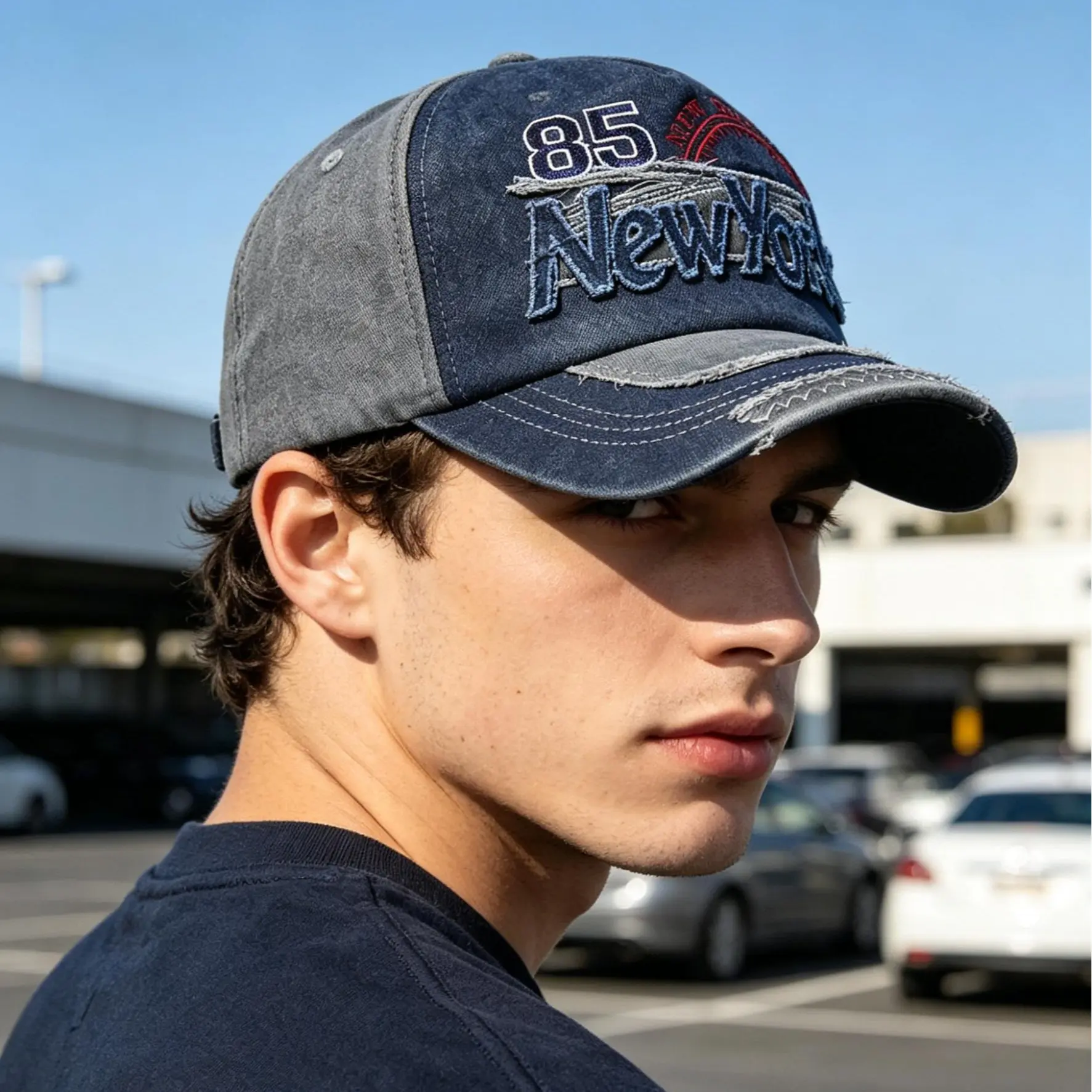 2-Pack Summer personalized baseball cap, distressed washed New York embroidered dad hat, sports sun protection hat, unisex