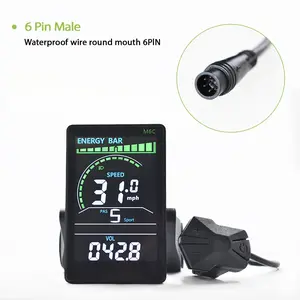 Waterproof Interface M6c 6-Pin Display for Electric Bicycles, Uart 2 Protocol Compatible, Wired Waterproof Screen