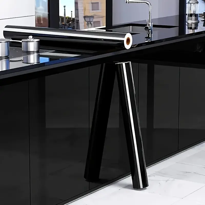 Glossy Pre-Pasted Roll Backsplash Removable Film - Glue-Free Adhesive Film Furniture Stickers, Waterproof, Kitchens Safe, Wall-Safe, Renter-Friendly, Easy to Apply for Kitchen Cabinets