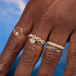 Hip Hop Ladies Cuban Link Ring Exquisite Gold Micro-set Zircon Stacked with Ring Jewelry Fashion Accessories R720