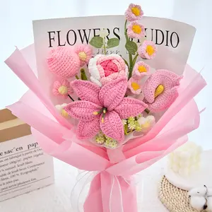 Handmade Crochet Flowers Bouquet Gift for Girlfriend Birthday Wedding Anniversary Just Because Graduation Gift with Rose Tulip Lily of the Valley Cala Lily Forever Flowers for Her with Greeting Card US Fast Shipping Home Decor Women's Gift