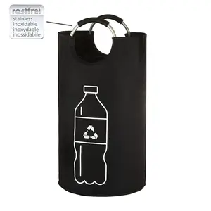 Aluminum Handle Folding Recycling Bin, American Style Plastic Bottle Storage Basket, Kitchen Home Recycling Bag Organizer Bucket