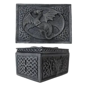 Ebros Celtic Knotwork Moon Dragon Voyage Decorative Jewelry Trinket Box Figurine 5"L